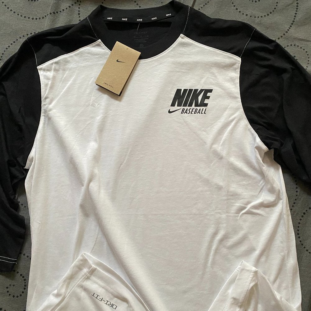 NIKE MEN 1/2 SLEEVE BLACK & WHITE BASEBALL SHIRT SIZE 2XL XL L  M MEN NWT $45.00